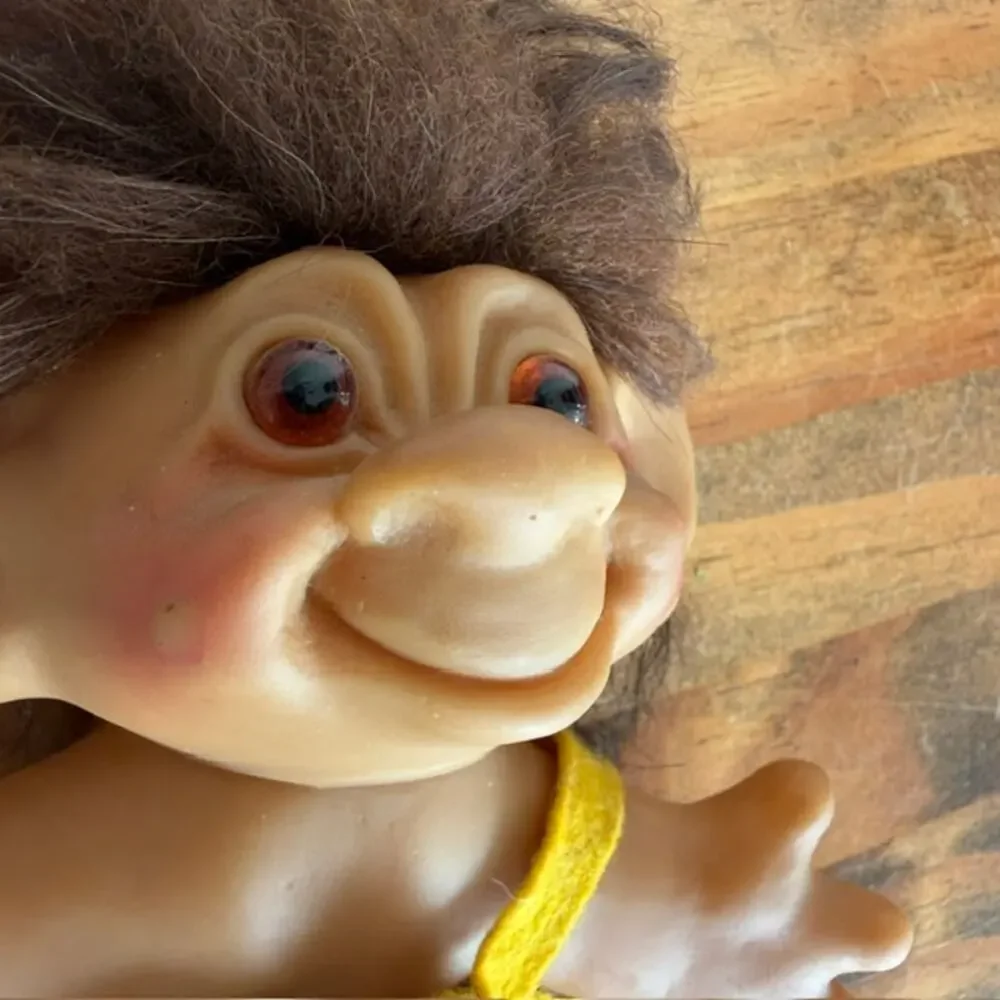 Vintage Thomas Dam Troll Doll Yellow Felt Pants Brown Hair - 6